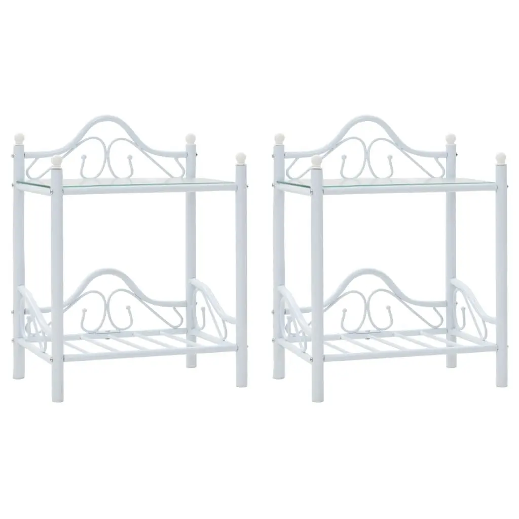 White Steel and Glass Nightstand Set of 2