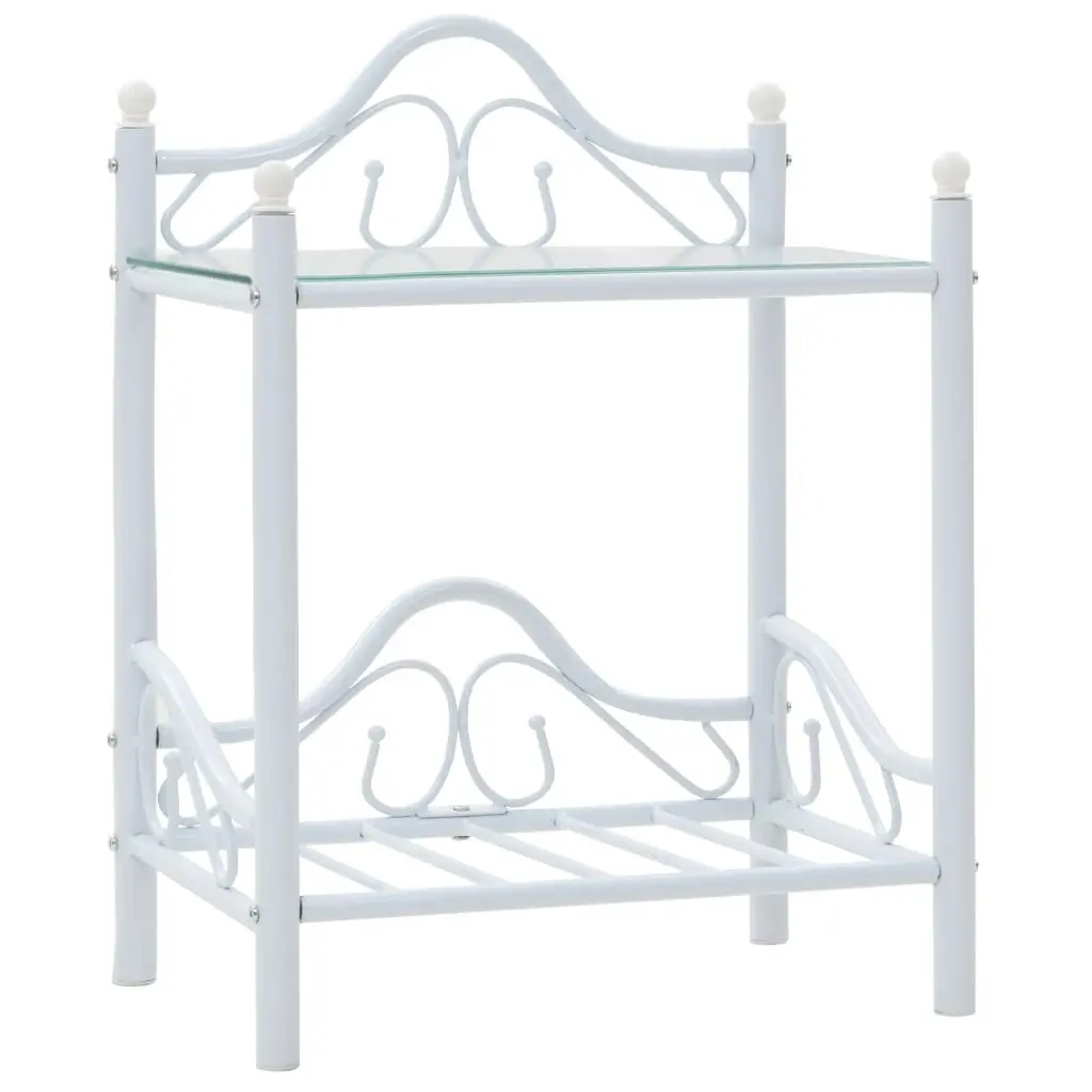White Steel and Glass Nightstand Set of 2