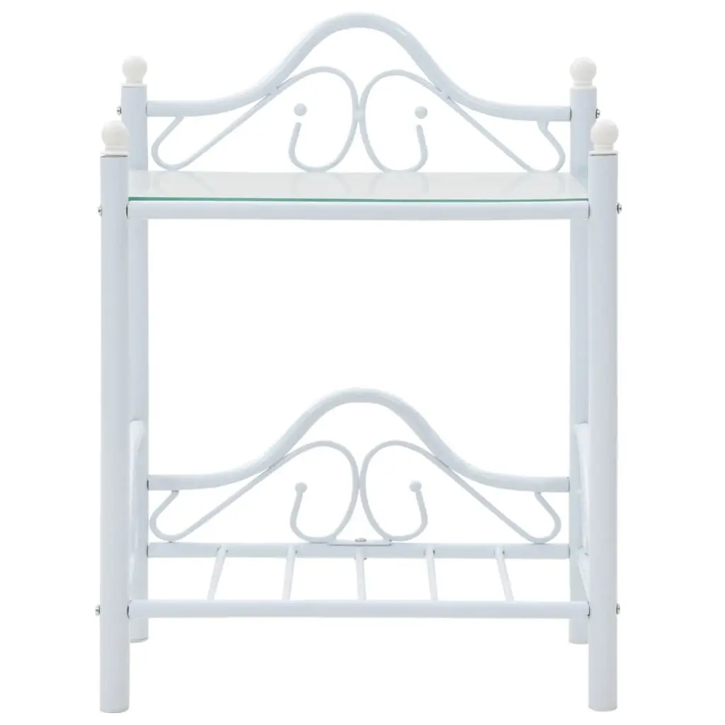White Steel and Glass Nightstand Set of 2