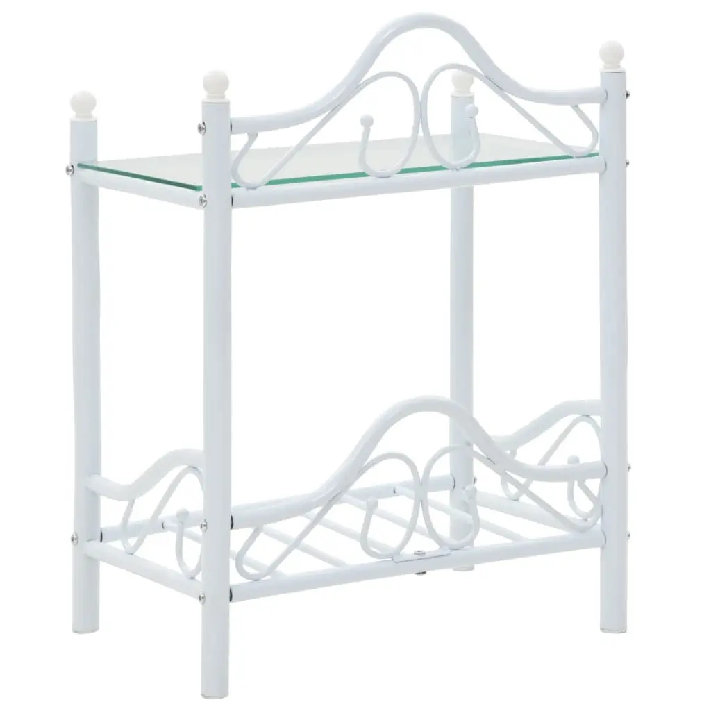 White Steel and Glass Nightstand Set of 2