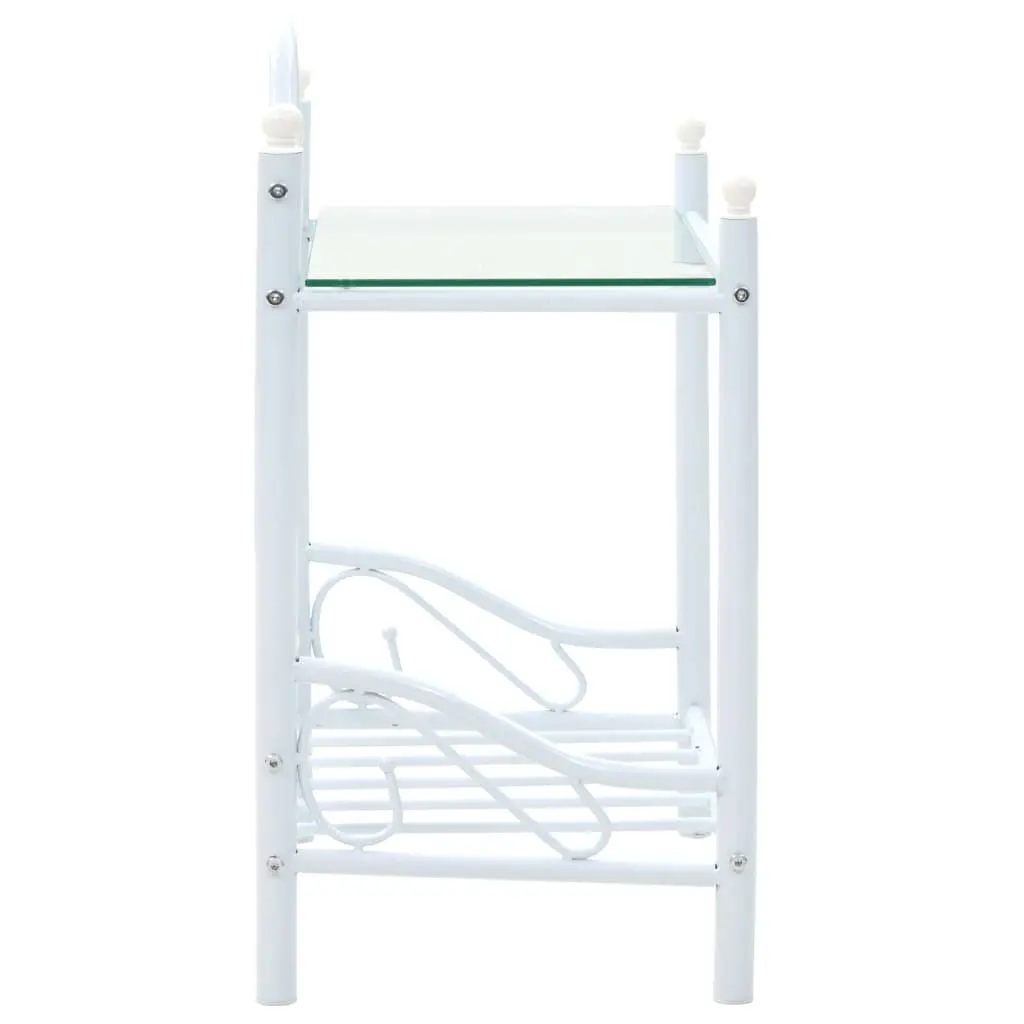White Steel and Glass Nightstand Set of 2