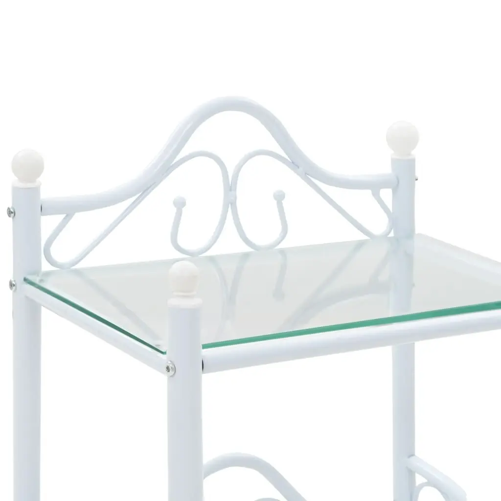 White Steel and Glass Nightstand Set of 2
