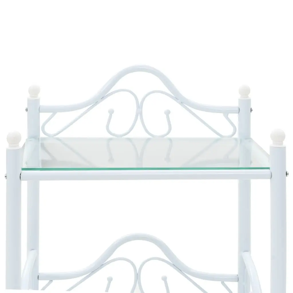 White Steel and Glass Nightstand Set of 2