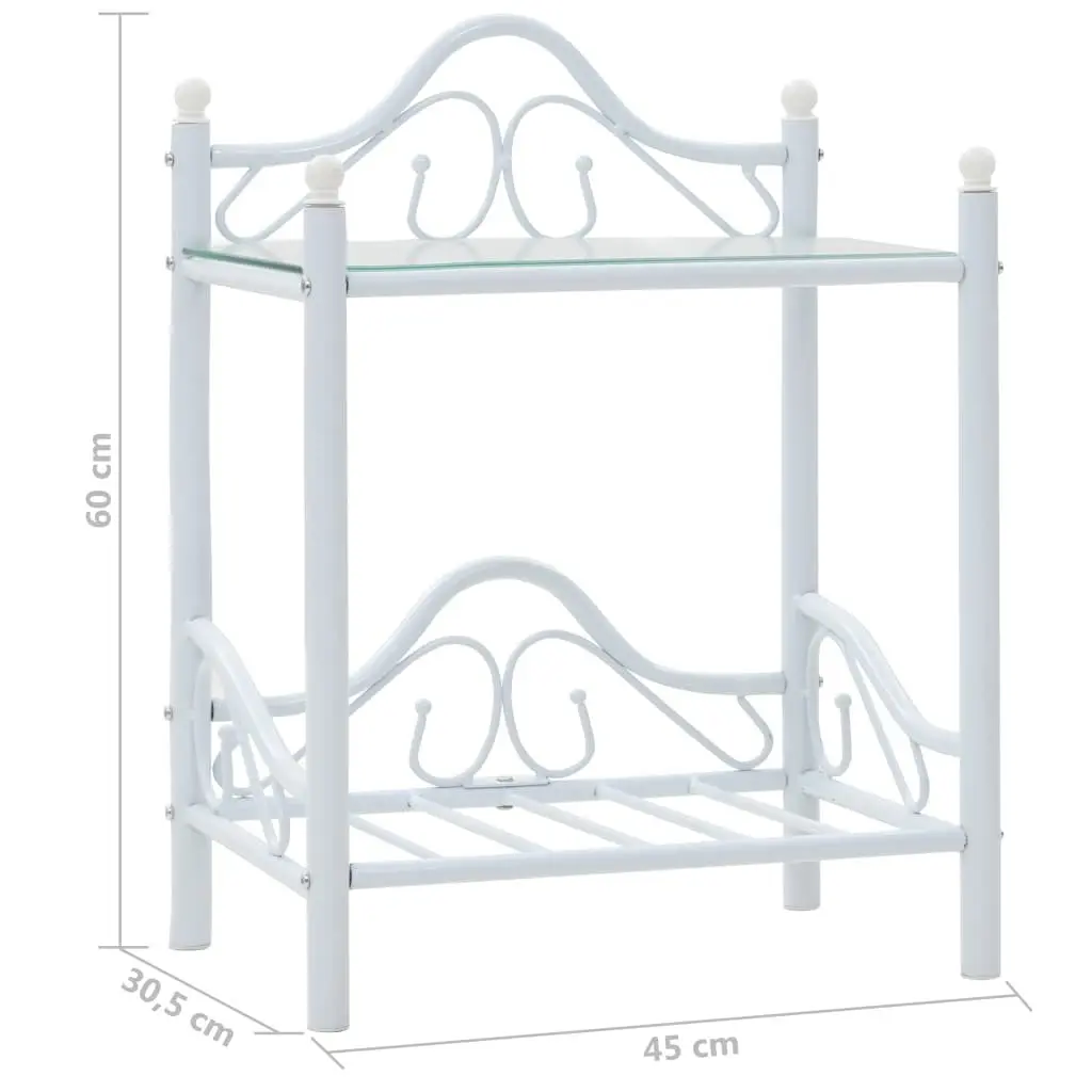 White Steel and Glass Nightstand Set of 2