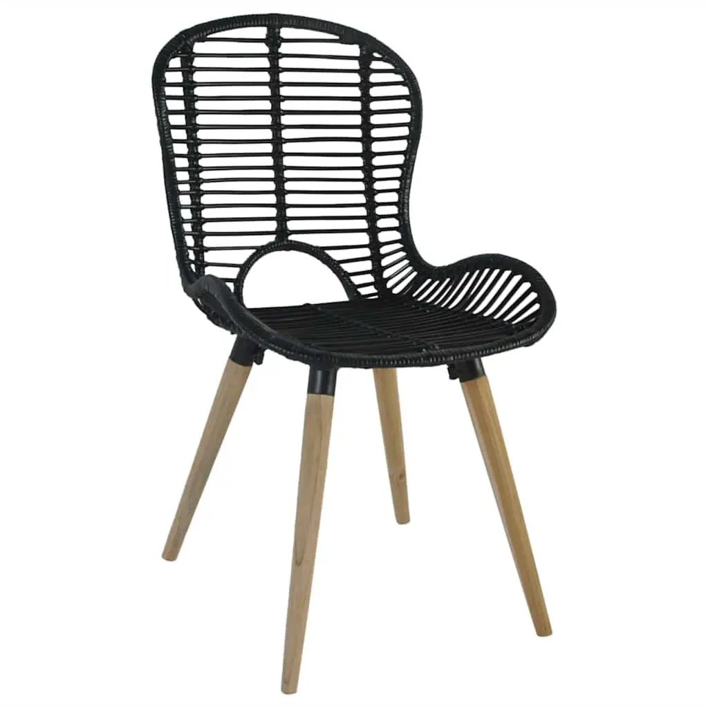 Dining Chairs Black Natural Rattan Wooden Legs Set of 4