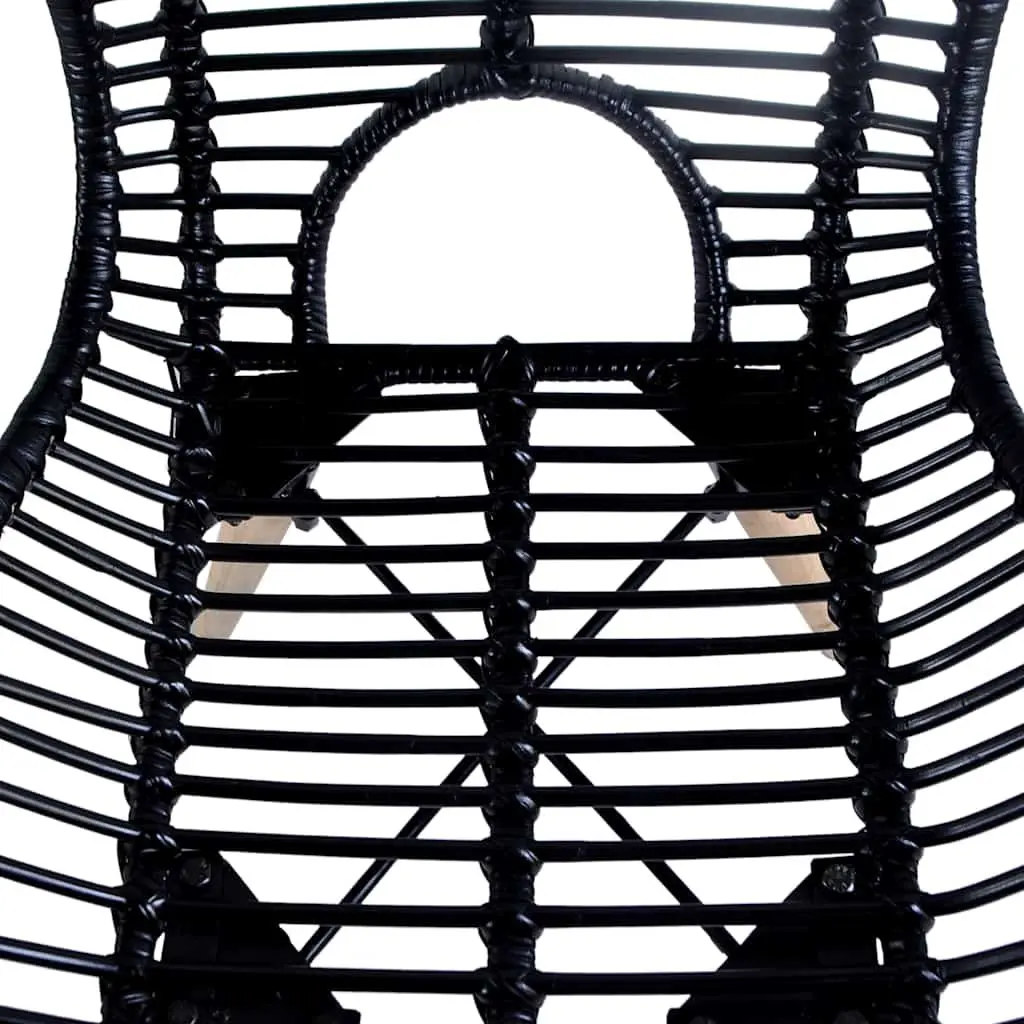 Dining Chairs Black Natural Rattan Wooden Legs Set of 4