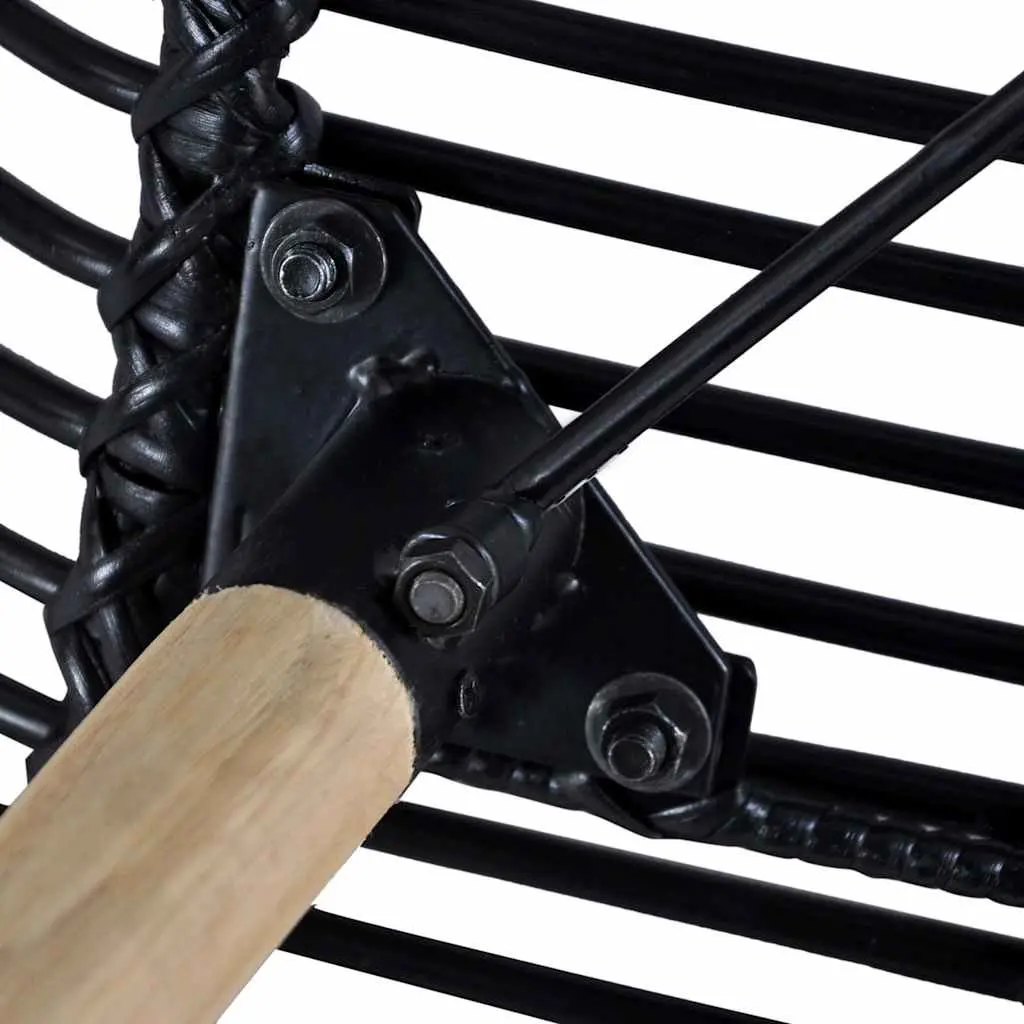 Dining Chairs Black Natural Rattan Wooden Legs Set of 4