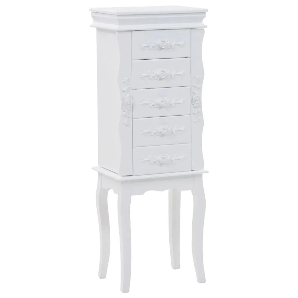 Jewelry Cabinet White Free Standing Organizer MDF with Pine Wood Legs