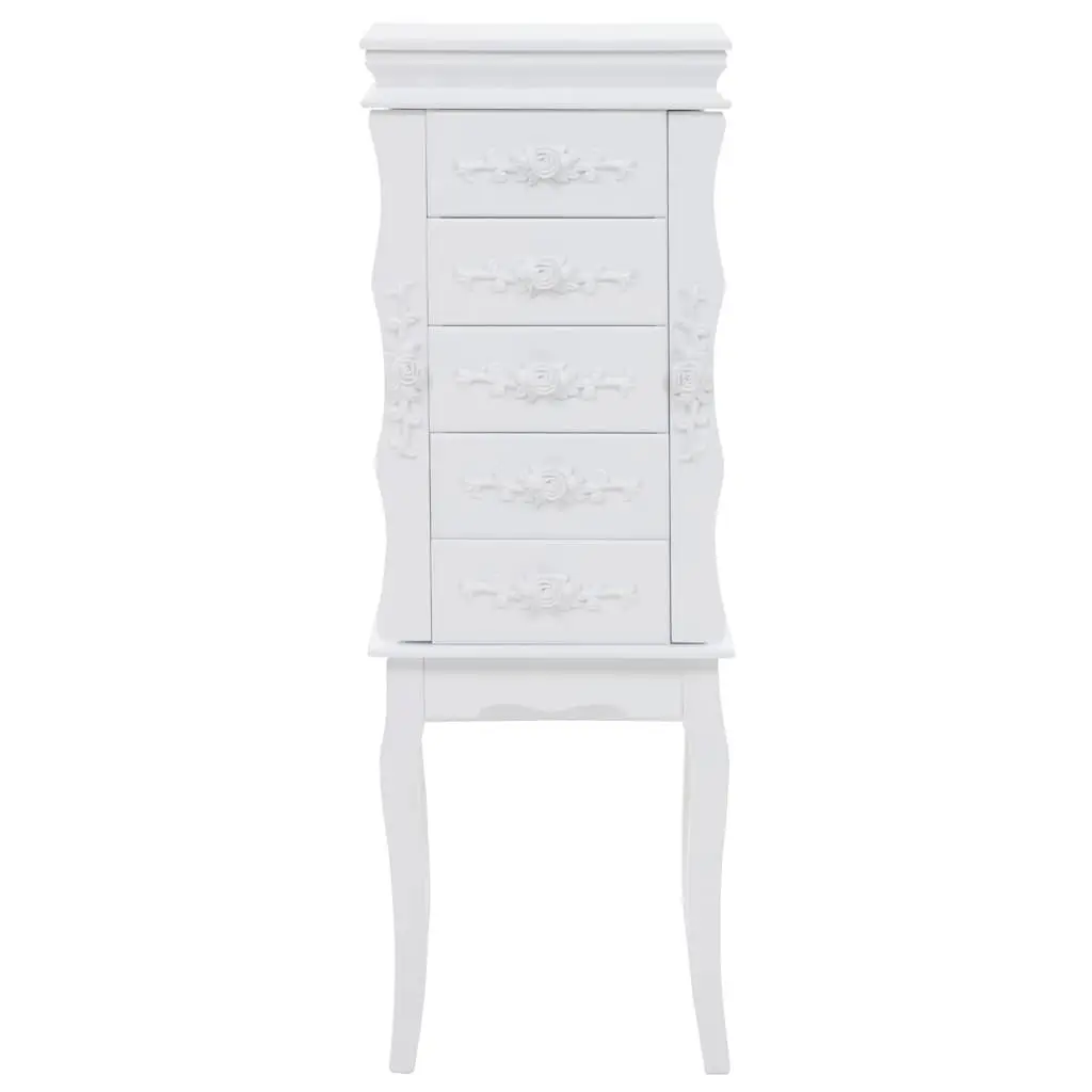 Jewelry Cabinet White Free Standing Organizer MDF with Pine Wood Legs