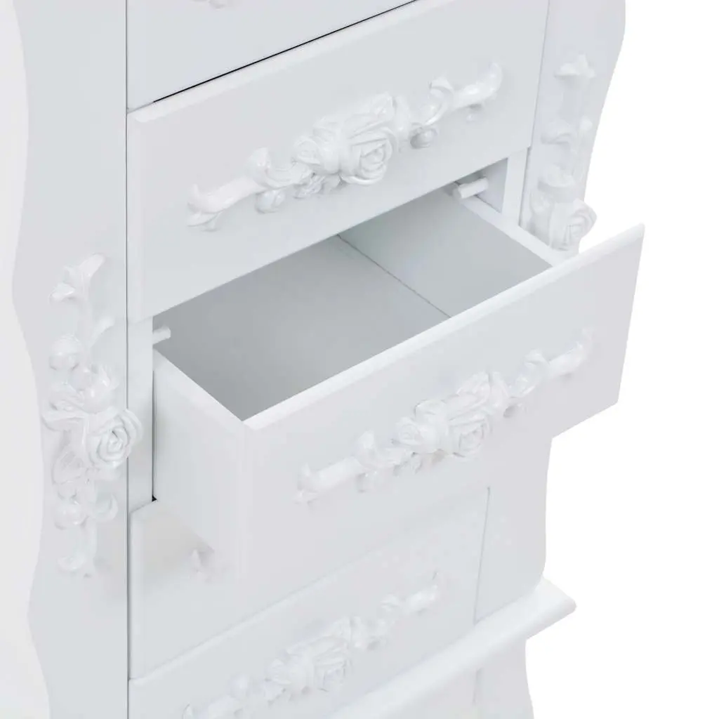 Jewelry Cabinet White Free Standing Organizer MDF with Pine Wood Legs