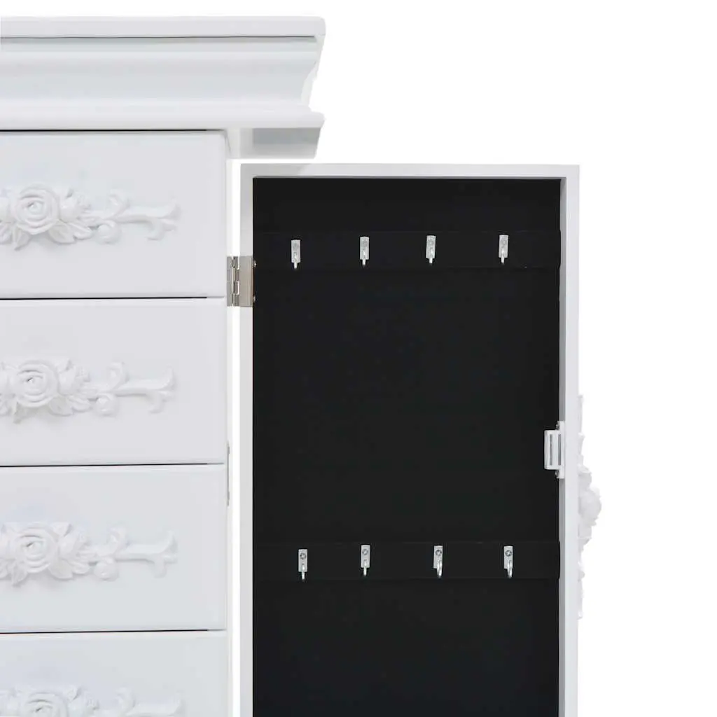 Jewelry Cabinet White Free Standing Organizer MDF with Pine Wood Legs