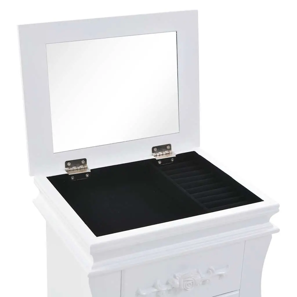 Jewelry Cabinet White Free Standing Organizer MDF with Pine Wood Legs