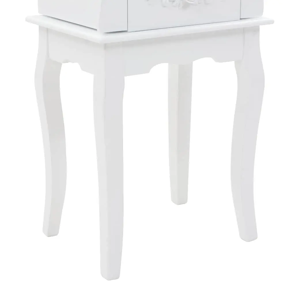 Jewelry Cabinet White Free Standing Organizer MDF with Pine Wood Legs