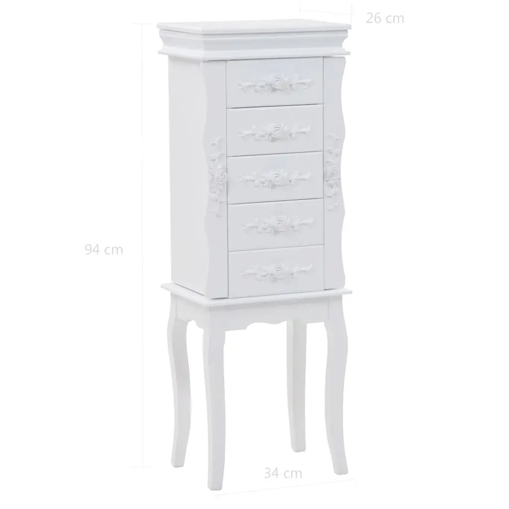 Jewelry Cabinet White Free Standing Organizer MDF with Pine Wood Legs