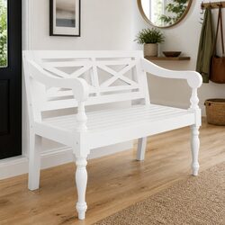 Stylish Wooden Storage Bench with Curved Armrests