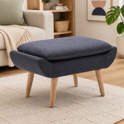 Comfortable Grey Fabric Upholstered Footstool