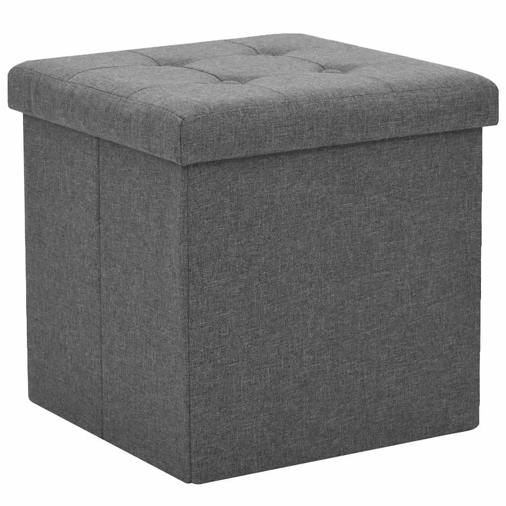 Folding Storage Stools Grey Faux Linen 2 Piece MDF Frame