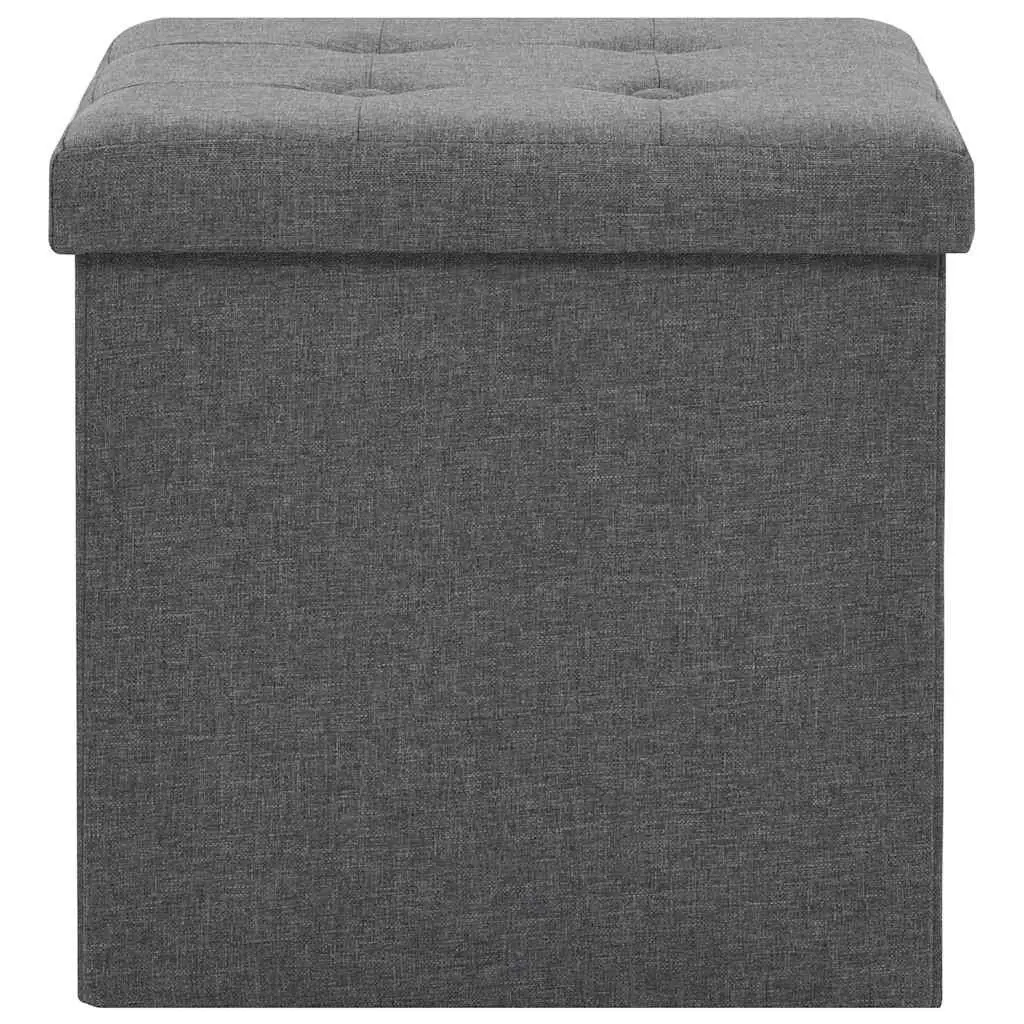 Folding Storage Stools Grey Faux Linen 2 Piece MDF Frame