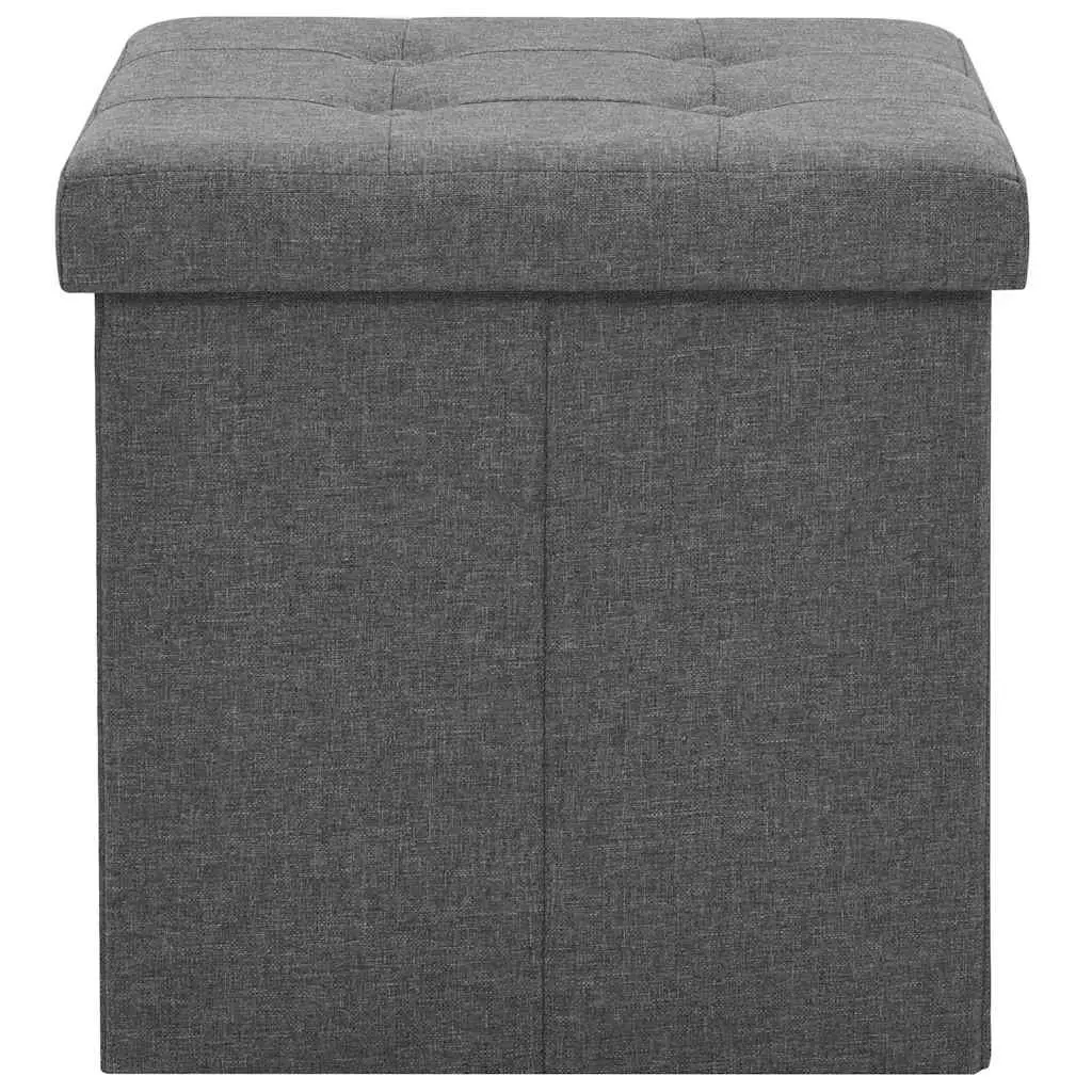 Folding Storage Stools Grey Faux Linen 2 Piece MDF Frame
