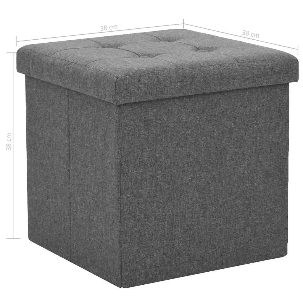 Folding Storage Stools Grey Faux Linen 2 Piece MDF Frame
