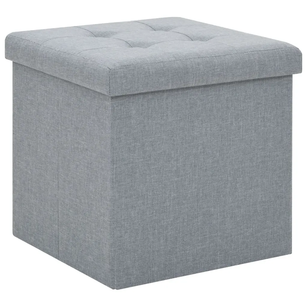 Grey Faux Linen Upholstered Folding Storage Stools (Set of 2)
