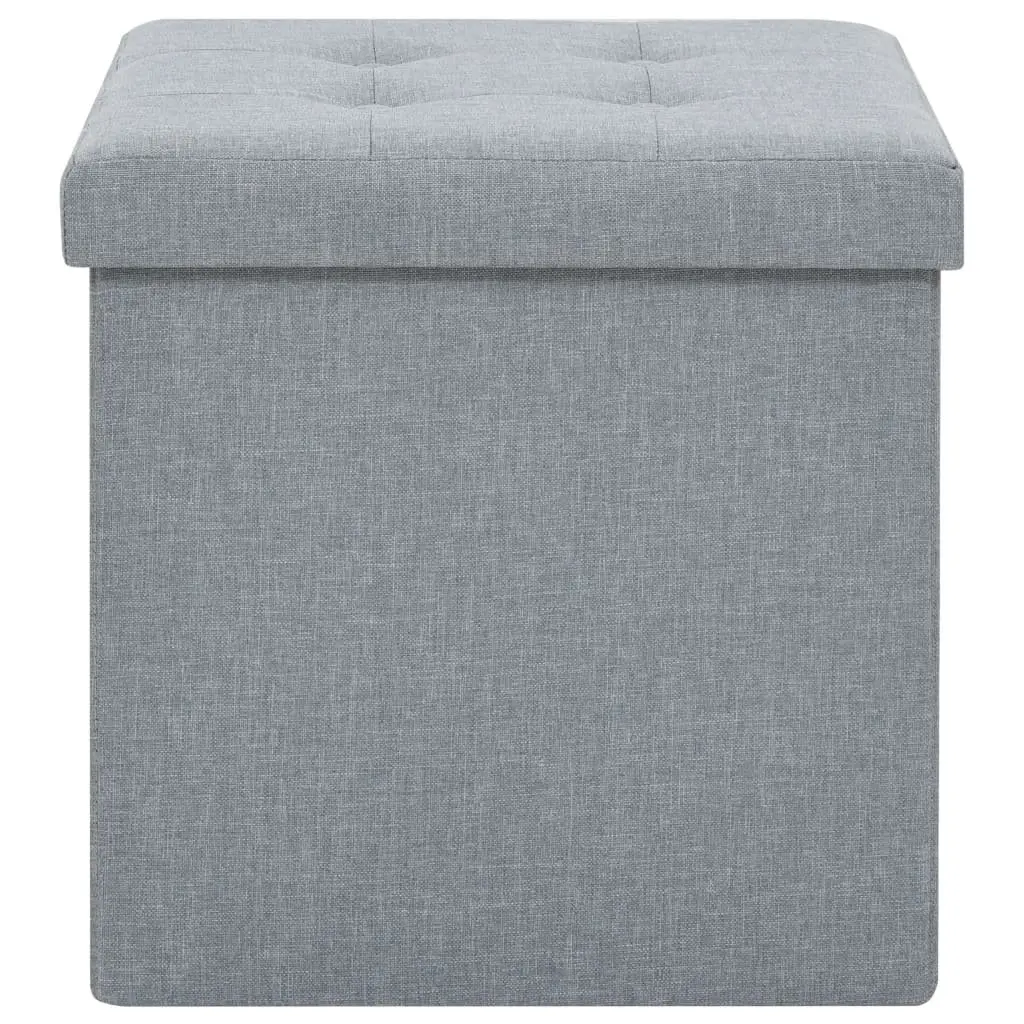 Grey Faux Linen Upholstered Folding Storage Stools (Set of 2)