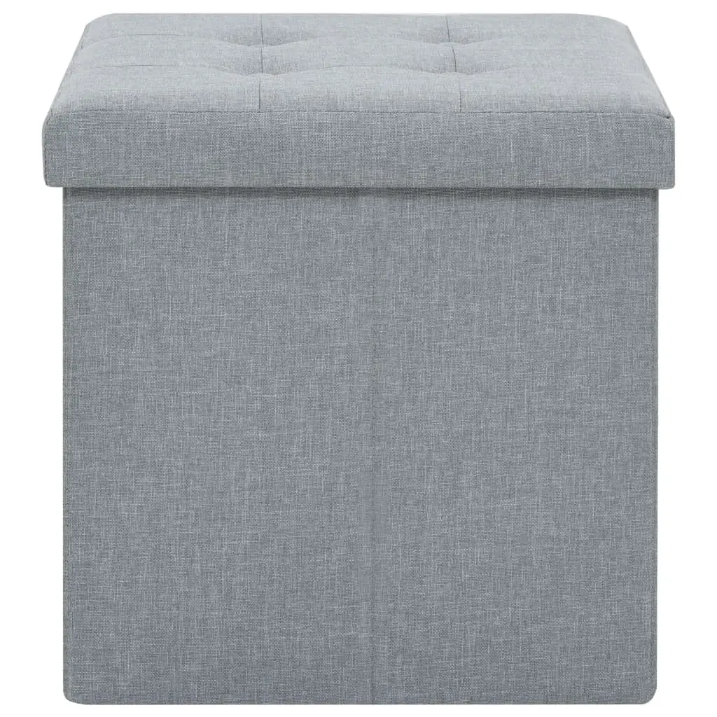 Grey Faux Linen Upholstered Folding Storage Stools (Set of 2)