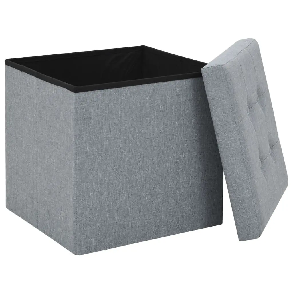 Grey Faux Linen Upholstered Folding Storage Stools (Set of 2)