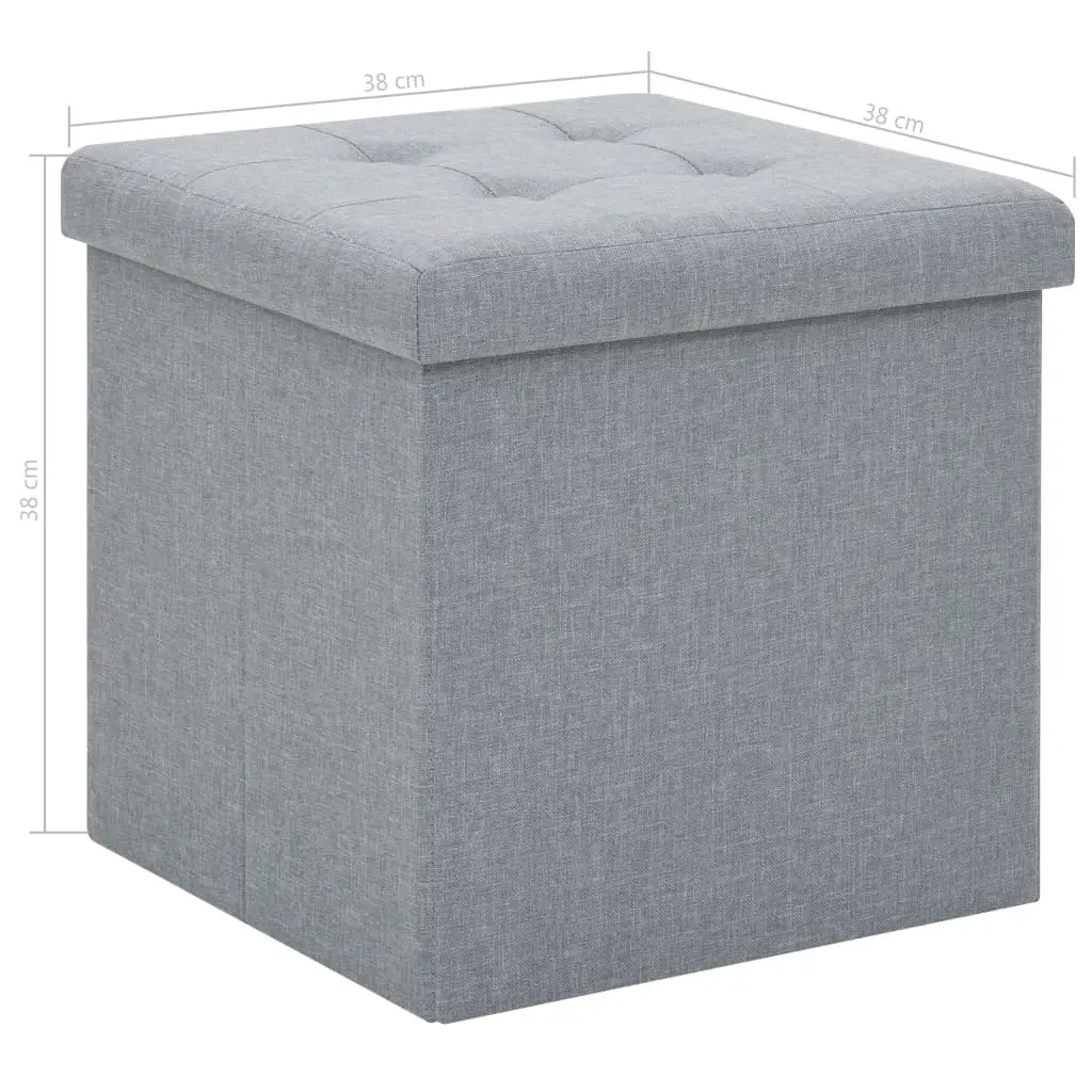 Grey Faux Linen Upholstered Folding Storage Stools (Set of 2)