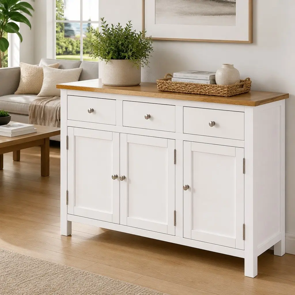 Solid Oak and Acacia Wood Storage Cabinet Rustic Sideboard 110 cm Brown 70 cm Height 33.5 cm Depth