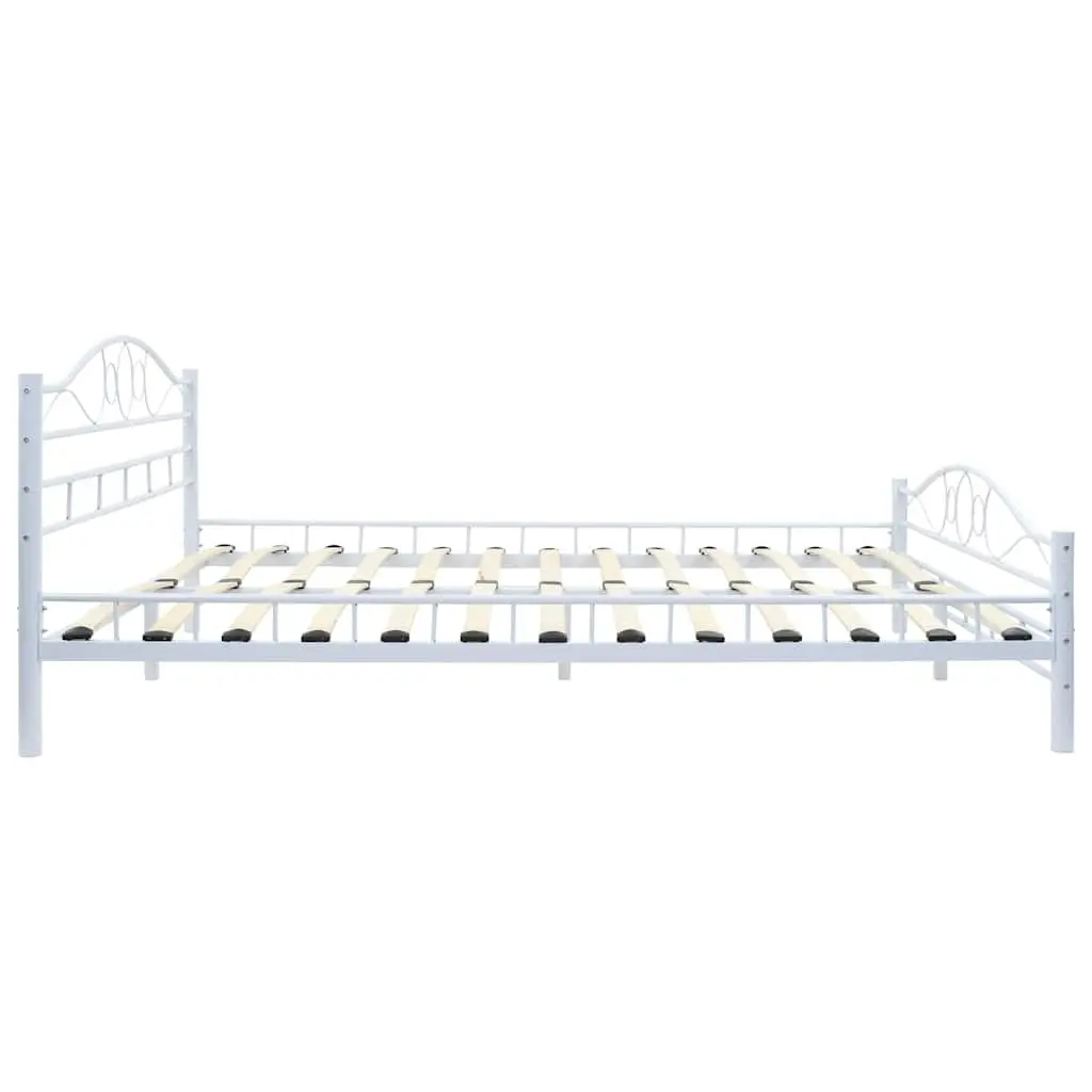 White Metal Double Bed Frame with Slatted Base 137x187 cm