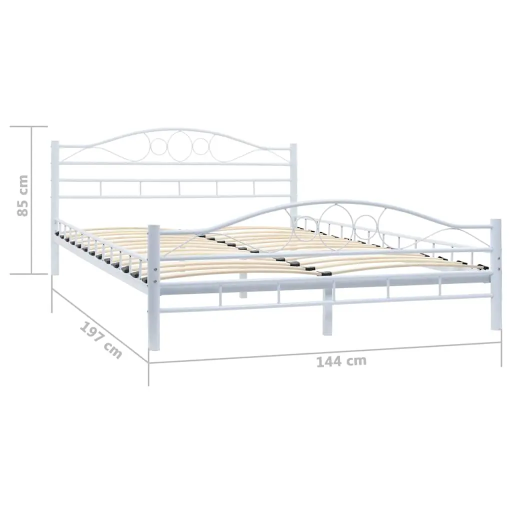 White Metal Double Bed Frame with Slatted Base 137x187 cm