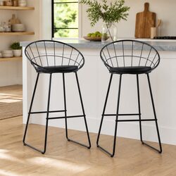 Set of 2 Cushioned Black Faux Leather Bar Stools