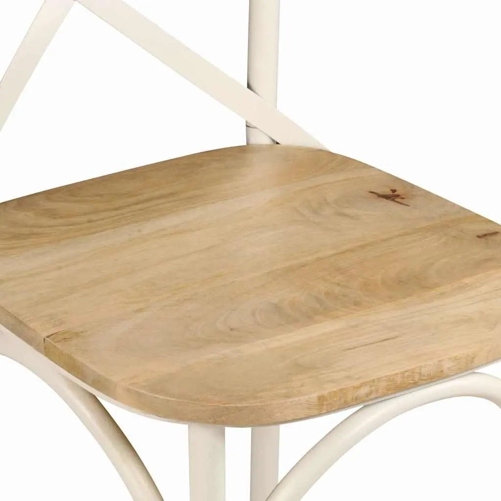 Dining Chair Set Antique Open Back 2 Piece White Solid Mango Wood