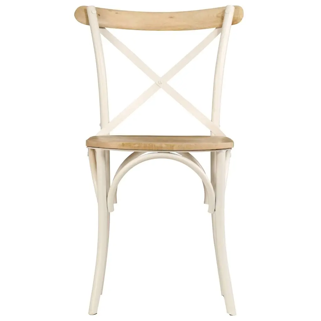 Dining Chair Set Antique Open Back 2 Piece White Solid Mango Wood