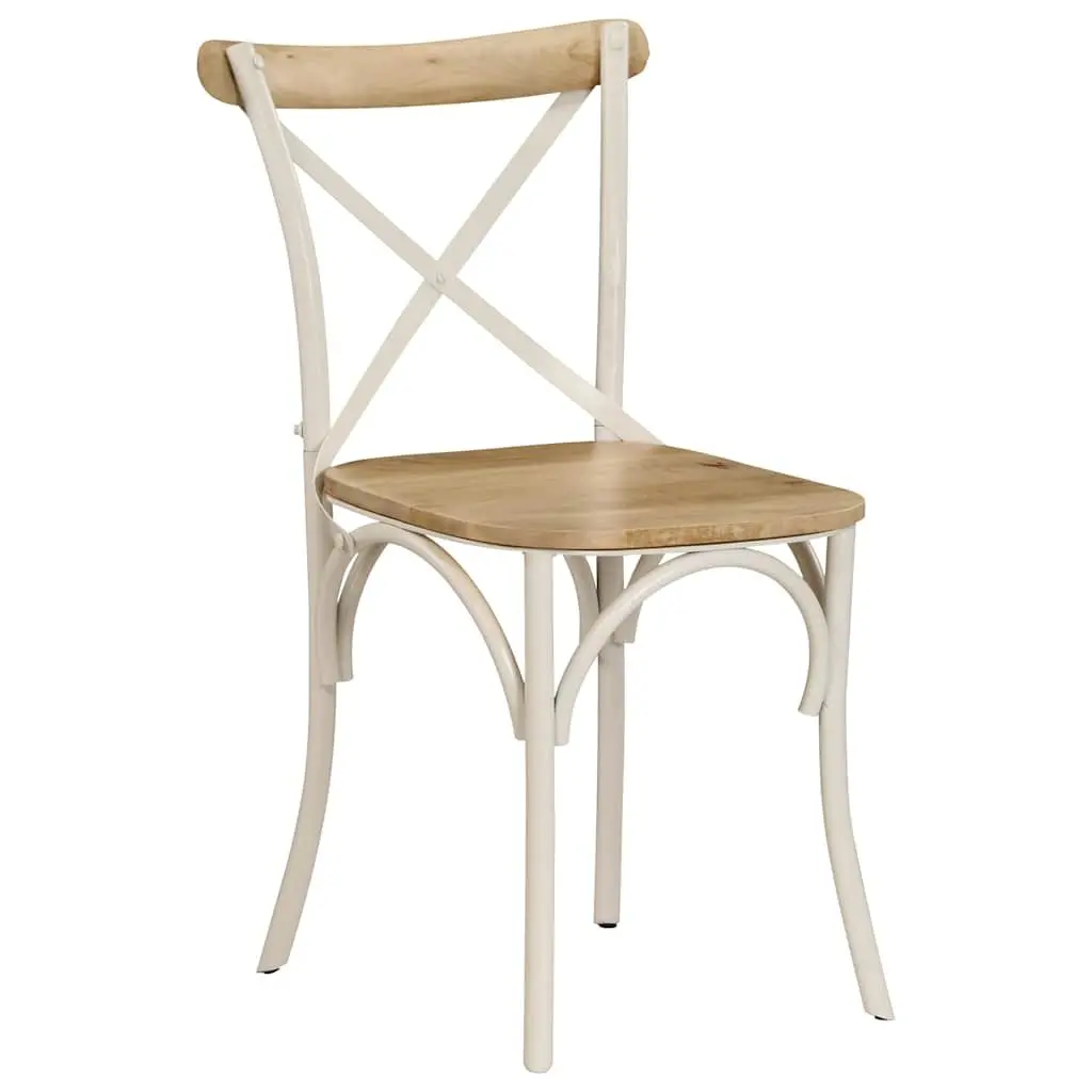 Dining Chair Set Antique Open Back 2 Piece White Solid Mango Wood