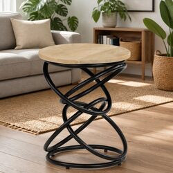 Antique-Style Mango Wood End Table for Living Rooms