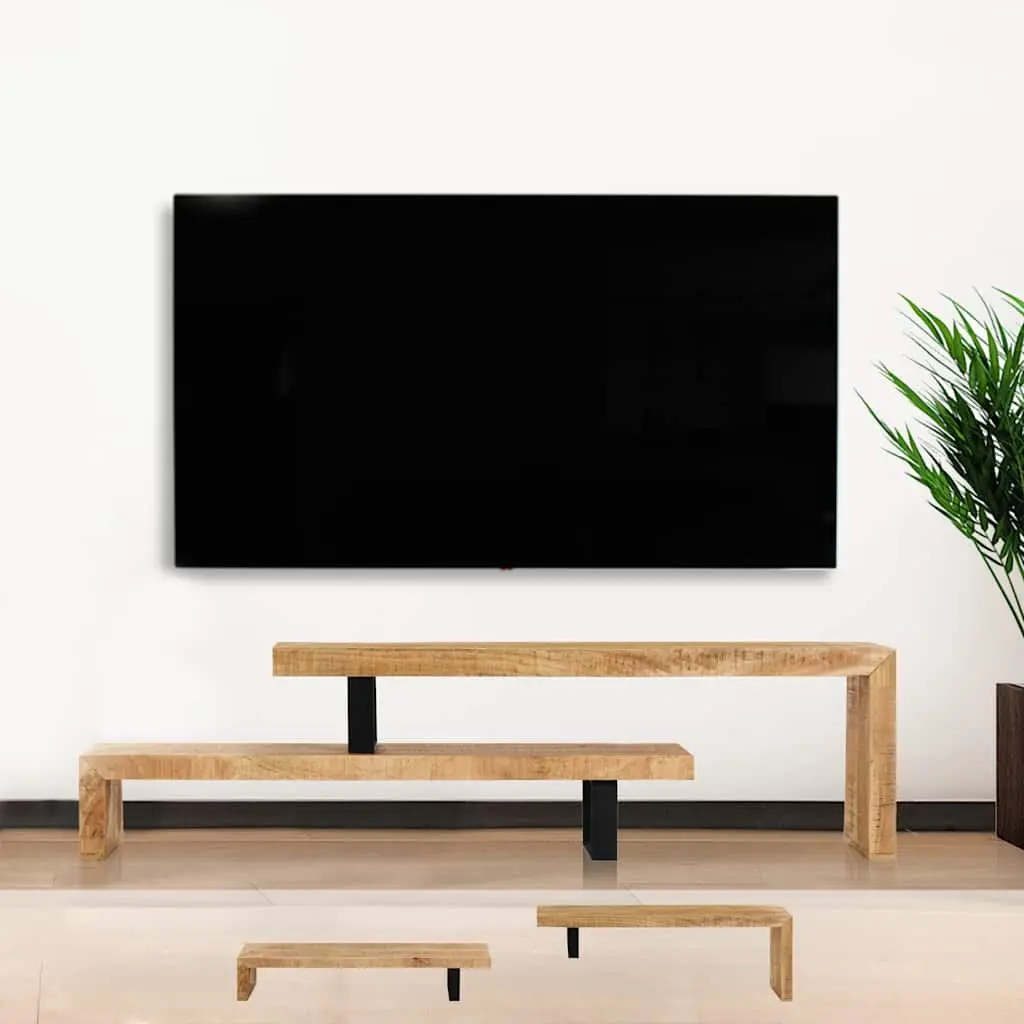 Mango Wood TV Stand Brown Living Room Media Cabinet Solid Construction