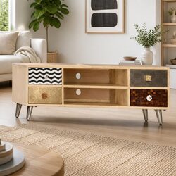 Brown Solid Mango Wood TV Cabinet for Living Rooms