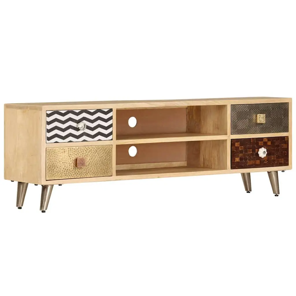 TV Stand Industrial Style Brown Solid Mango Wood 120cm Living Room Media Storage