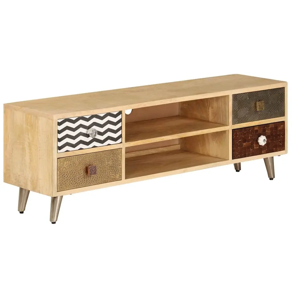 TV Stand Industrial Style Brown Solid Mango Wood 120cm Living Room Media Storage