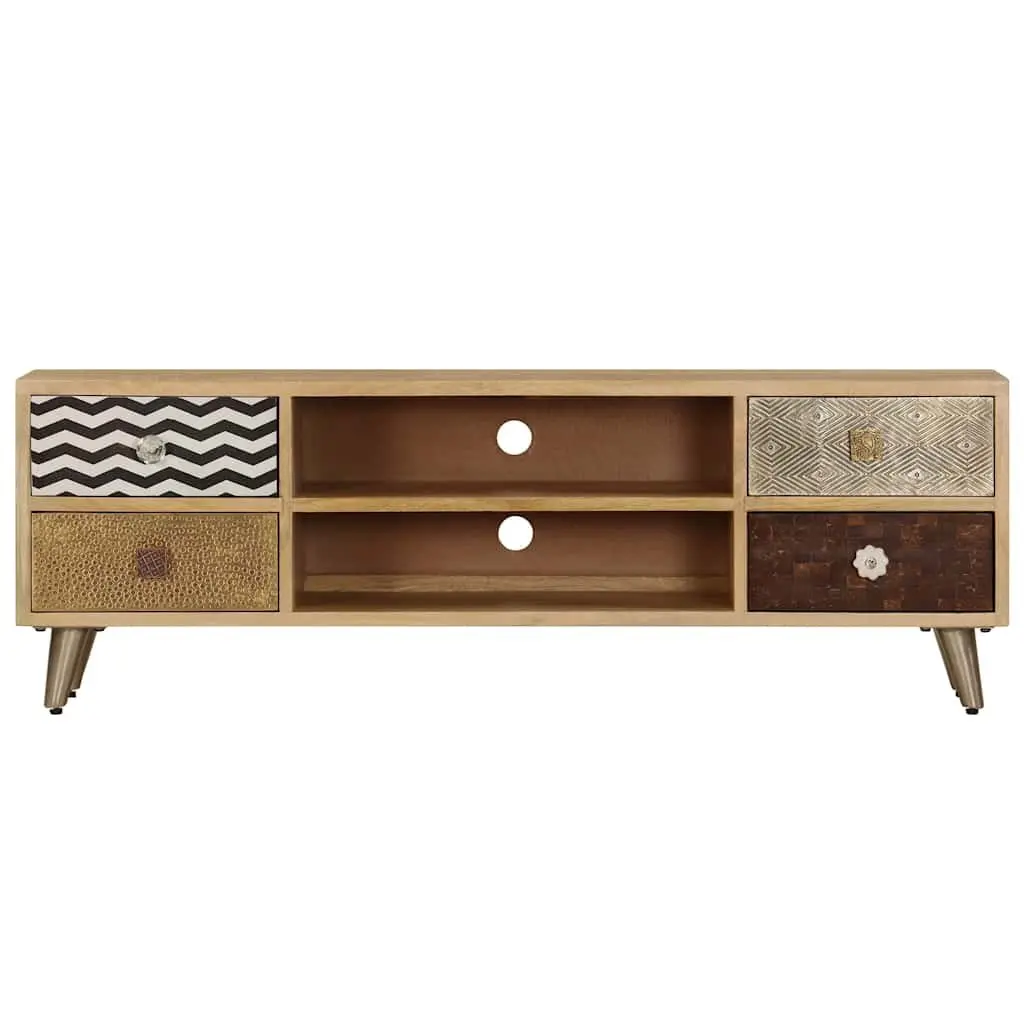 TV Stand Industrial Style Brown Solid Mango Wood 120cm Living Room Media Storage