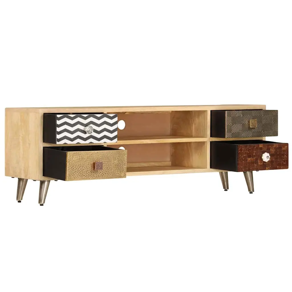 TV Stand Industrial Style Brown Solid Mango Wood 120cm Living Room Media Storage