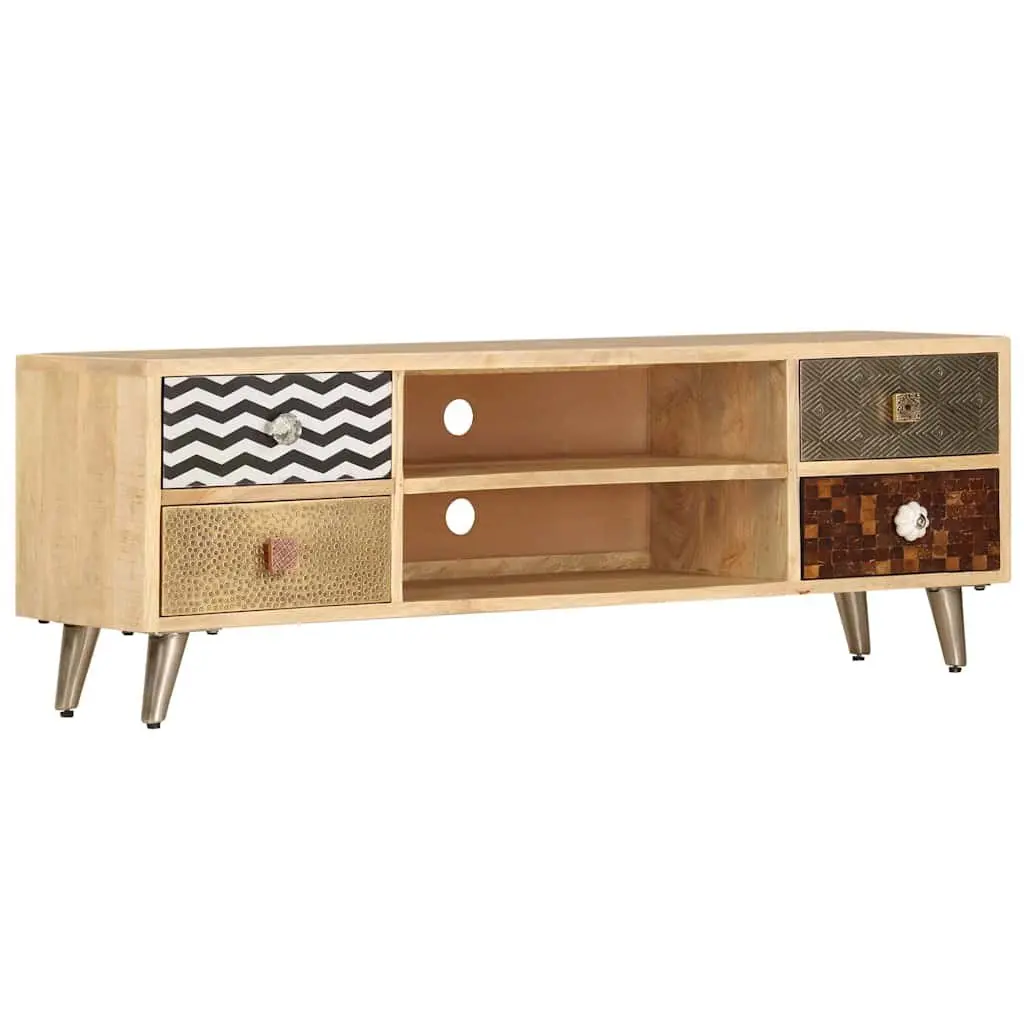 TV Stand Industrial Style Brown Solid Mango Wood 120cm Living Room Media Storage