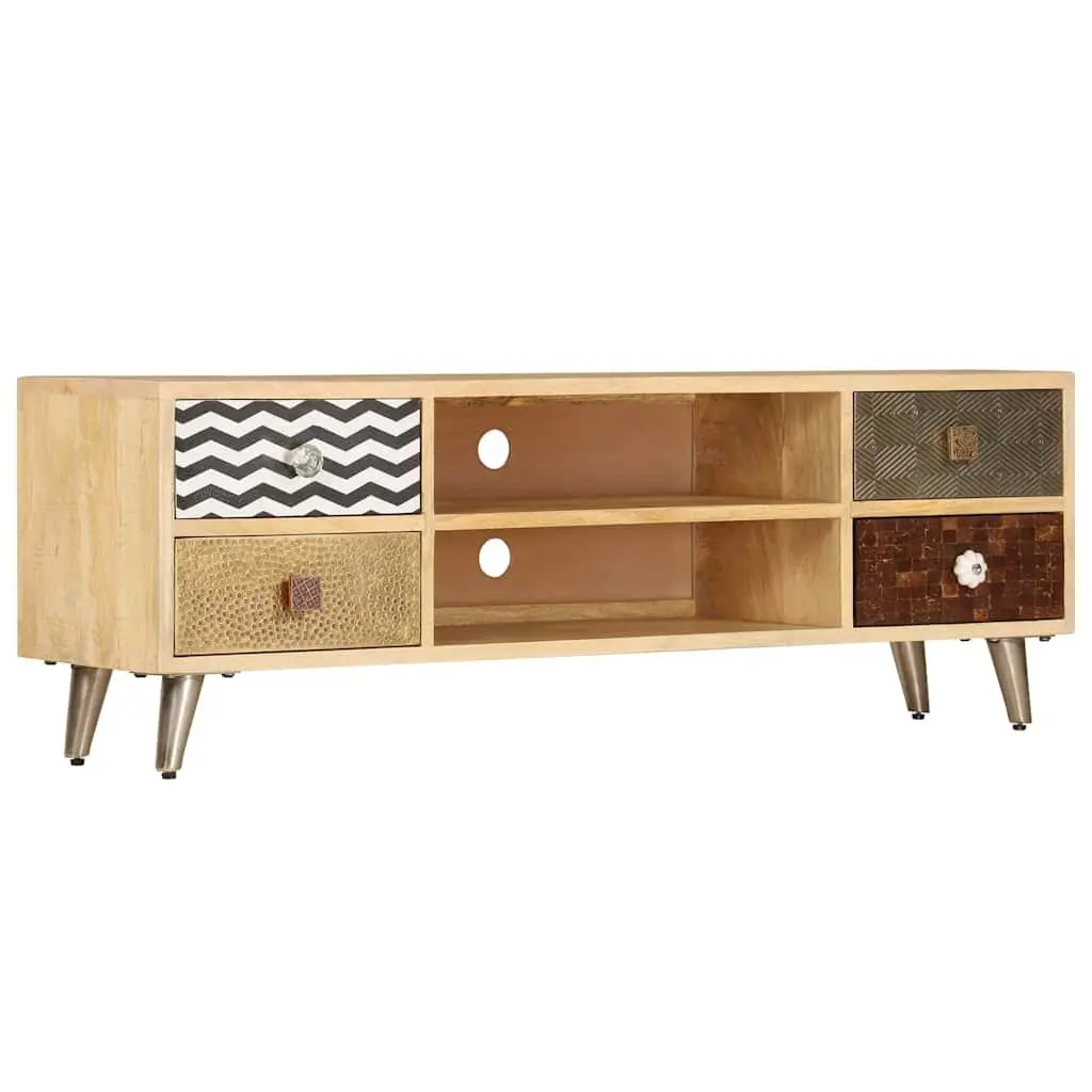 TV Stand Industrial Style Brown Solid Mango Wood 120cm Living Room Media Storage