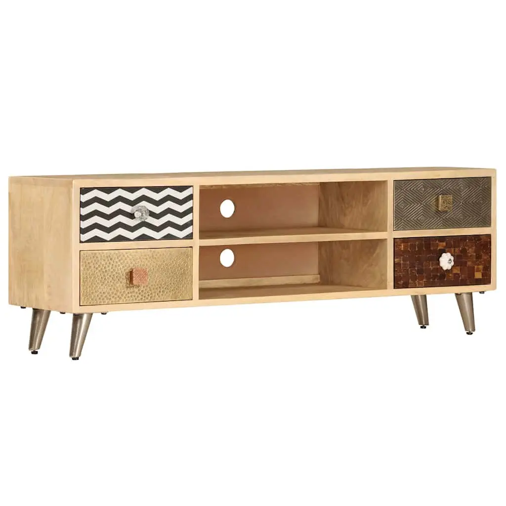TV Stand Industrial Style Brown Solid Mango Wood 120cm Living Room Media Storage