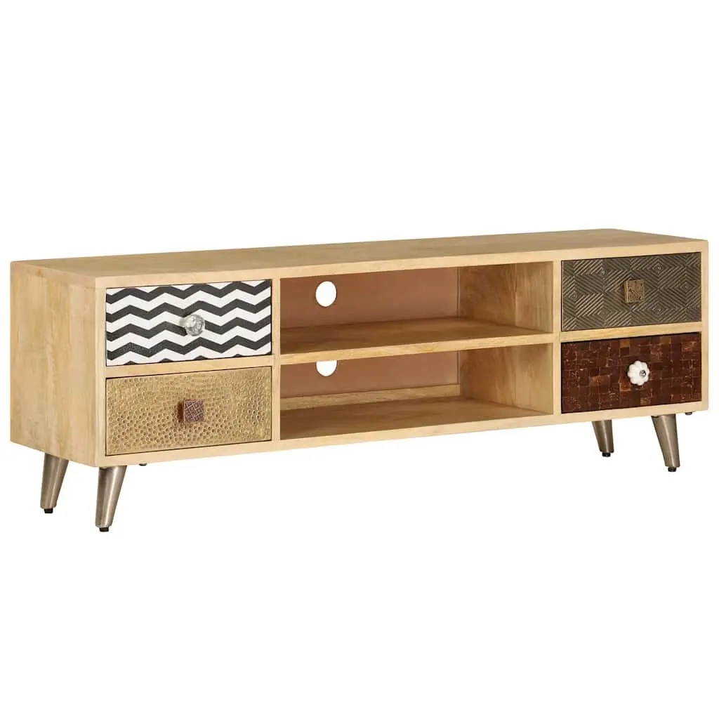 TV Stand Industrial Style Brown Solid Mango Wood 120cm Living Room Media Storage
