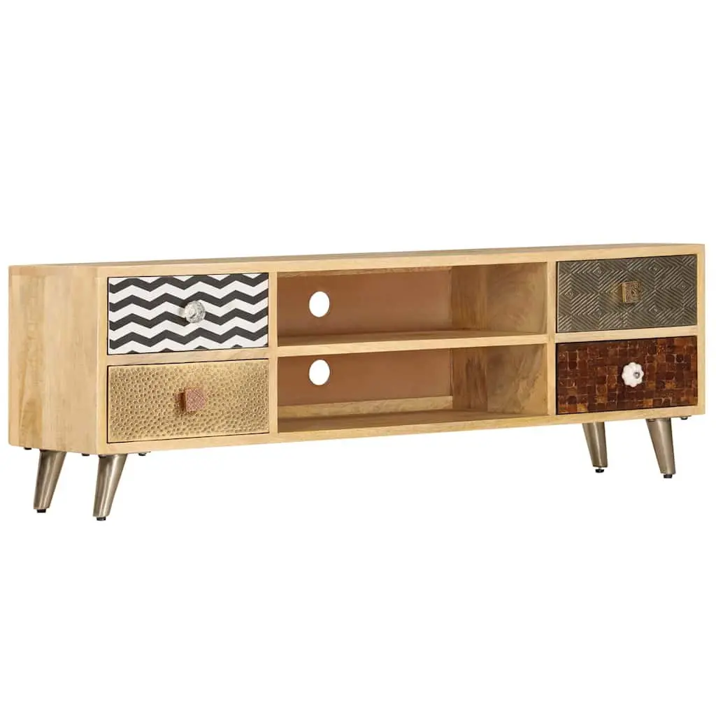 TV Stand Industrial Style Brown Solid Mango Wood 120cm Living Room Media Storage