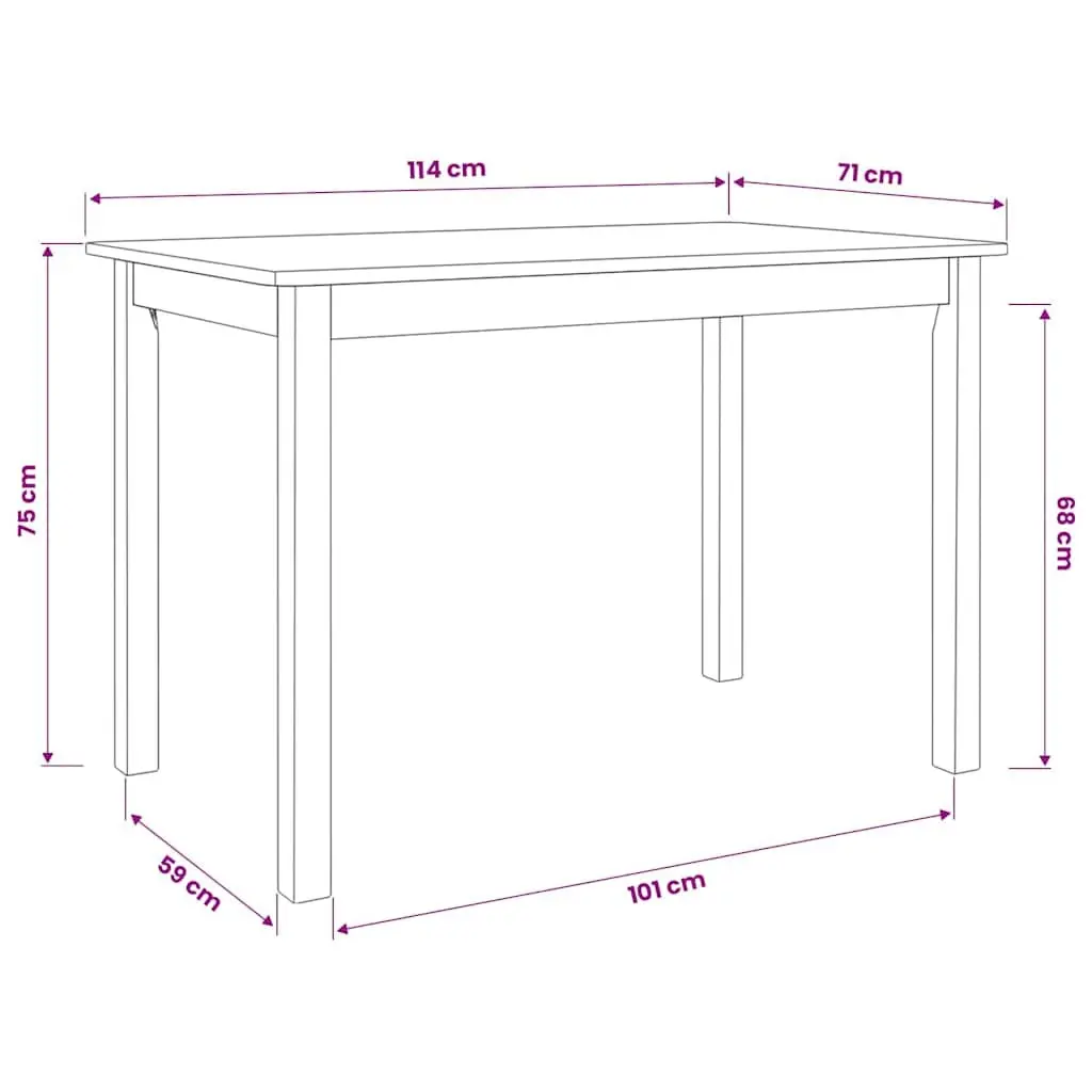 White Dining Table 114x71x75 cm Solid Rubber Wood