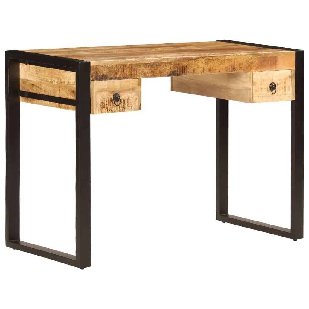 Solid Mango Wood Desk with 2 Drawers 110x50x77 cm Brown Office Computer Table